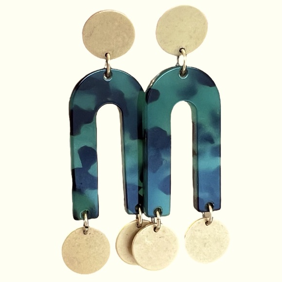 Statement Resin Arch Earrings in Dark Green, Black Tortoise‎ w/ Gold Accents - Picture 1 of 7